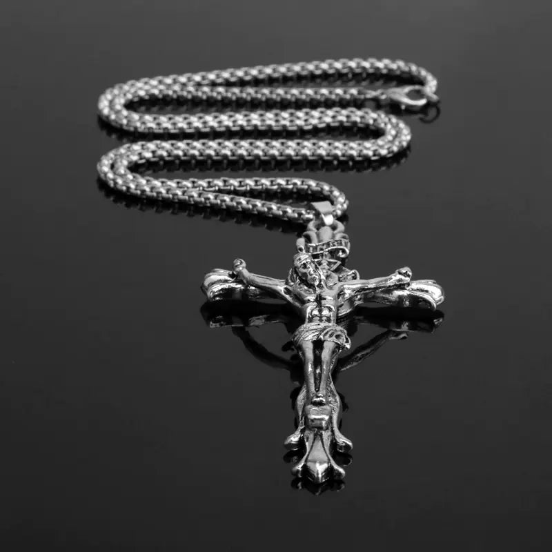 Crown of Thorns Silver Crucifix Necklace